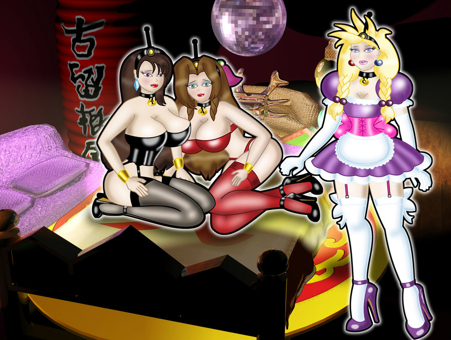 absolute_territory aerith_gainsborough antenna apron big_breasts bimbofication blonde_hair blue_eyes breasts brown_hair cleavage cloud_strife cloudette_strife collar corset earrings eyeshadow female female_only femsub final_fantasy final_fantasy_vii gloves green_eyes headband high_heels hypnotic_accessory jewelry large_breasts lipstick long_hair maid maid_apron makeup multiple_girls opera_gloves revealing_clothes rule_63 sandybelldf stockings tech_control text thighhighs tifa_lockhart twintails western