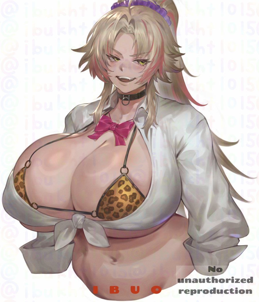 big_breasts bust choker collar gyaru huge_breasts ibuo looking_at_viewer multicolored_hair