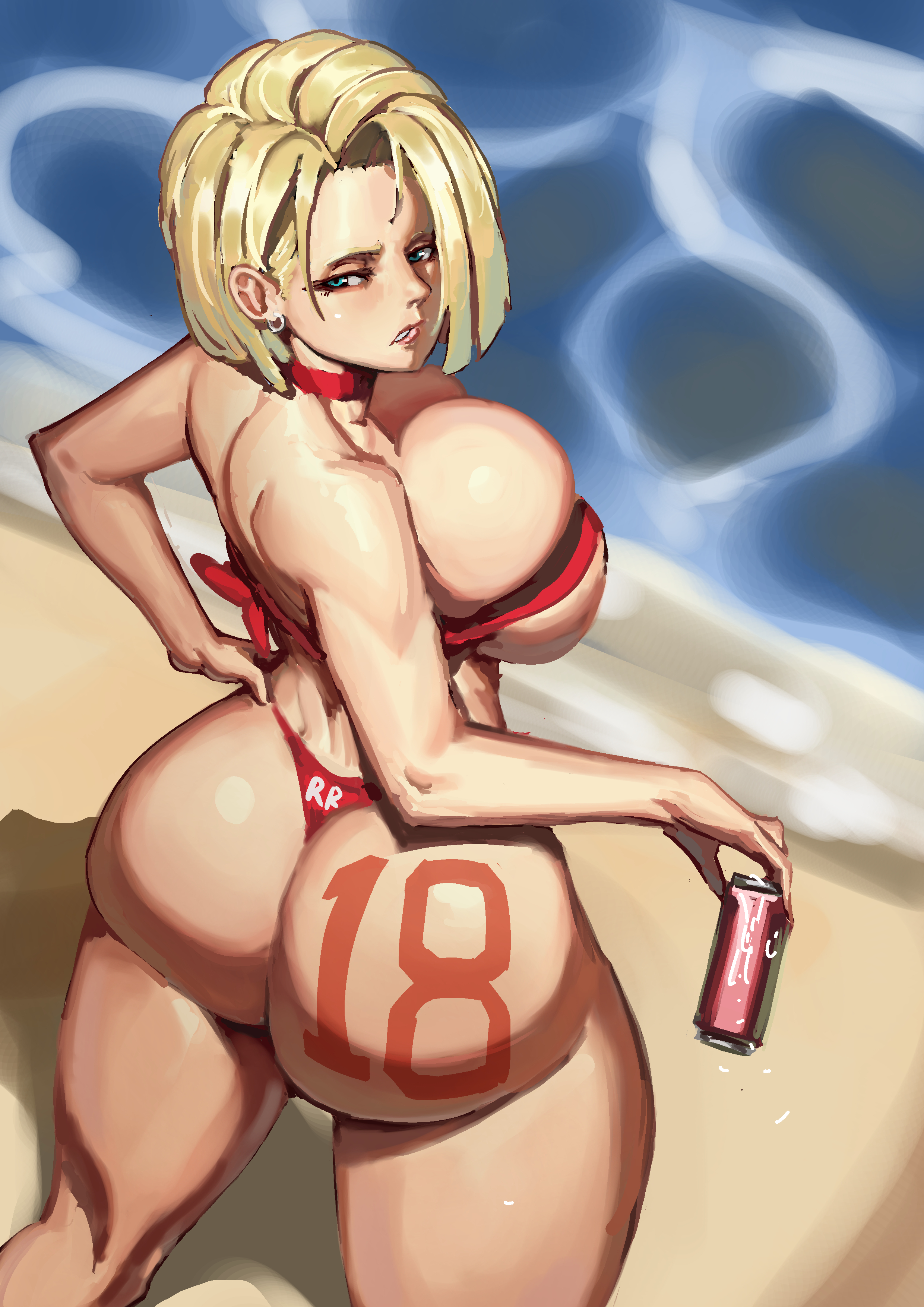1girls, android 18, ass, bathsalts1, bikini, dragon ball, female, huge ass