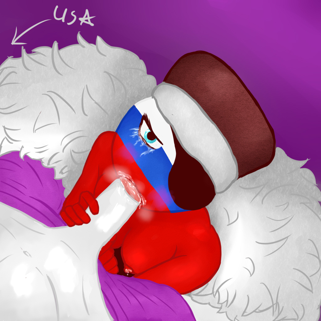 2boys blowjob breasts countryhumans countryhumans_girl fellatio russia_(countryhumans) saliva tears united_states_of_america_(countryhumans)