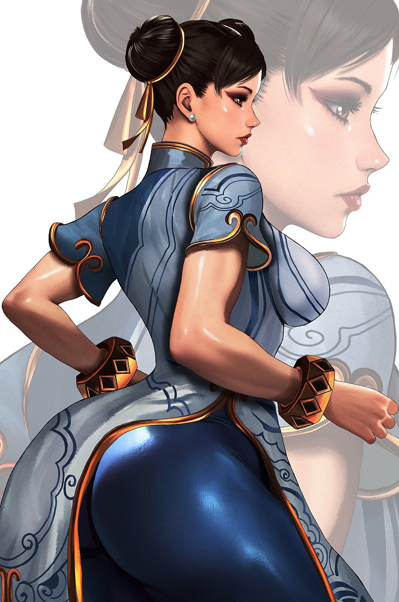 1girls ass_focus big_ass black_hair breasts chun-li chun-li_(street_fighter_6) female female_only kittymiya large_ass light-skinned_female light_skin mature_female milf red_lips street_fighter street_fighter_6 thick_ass thick_thighs