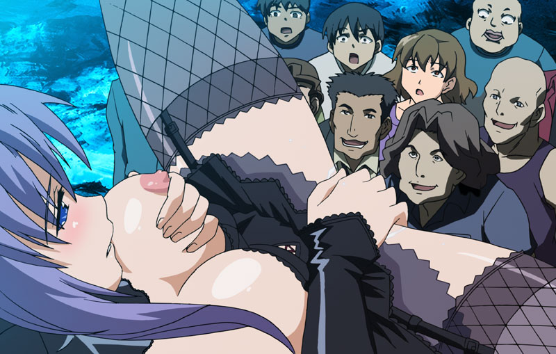 anime_screencap breast_grab breasts demon_girl long_hair ma_ga_ochiru_yoru masturbation monster_girl multiple_males ova public screencap screenshot sheliss_elleness_zurbach spread_legs the_night_when_evil_falls