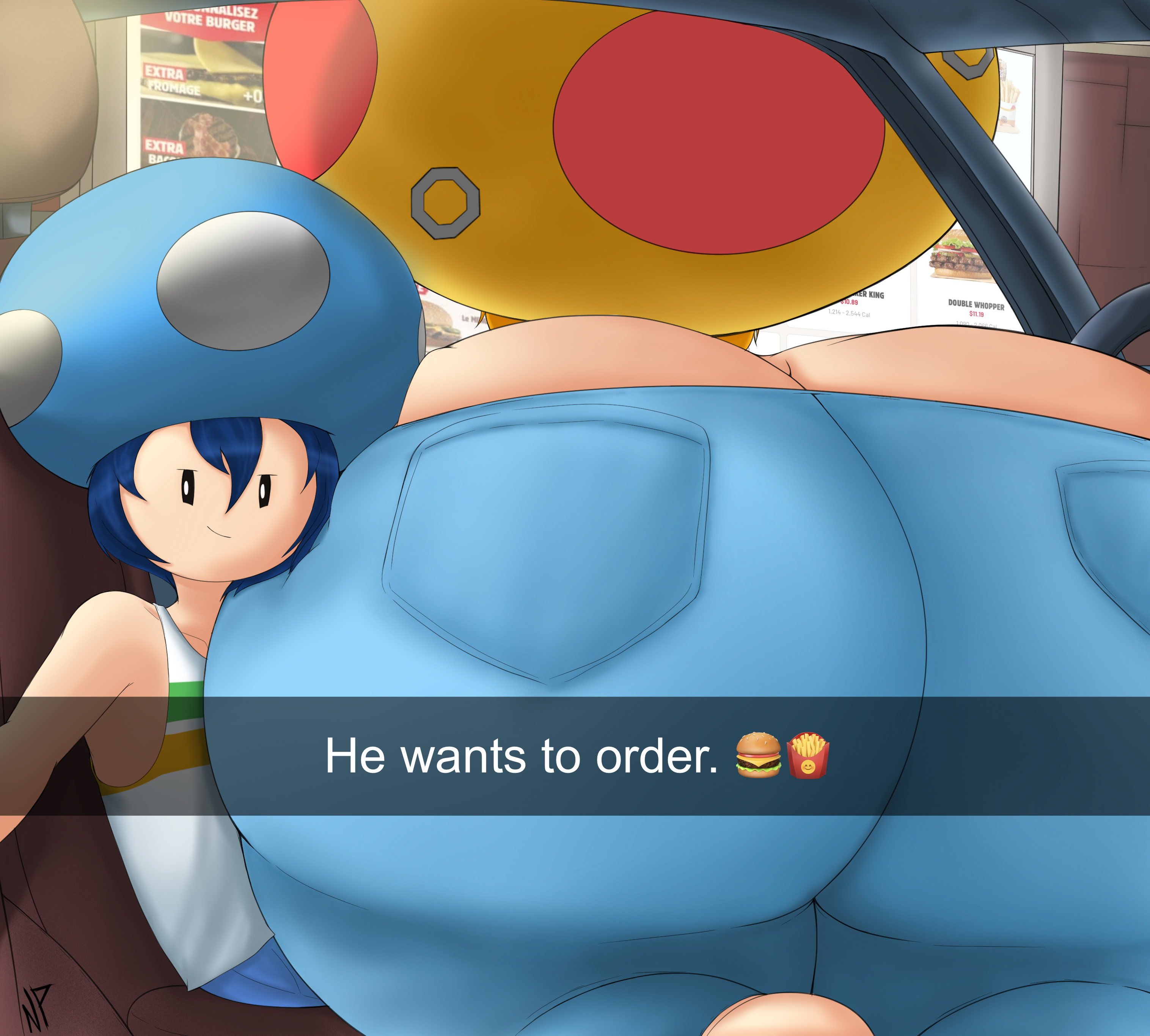 2boys, ass, ass cleavage, ass crack, big ass, big butt, butt crack, cory (nataliebum25), fan character, femboy, gay, he wants to order, huge ass, huge butt, male, male only, mario (series), nataliebum25, original character, rusty (nataliebum25), smooth skin, toad (mario)