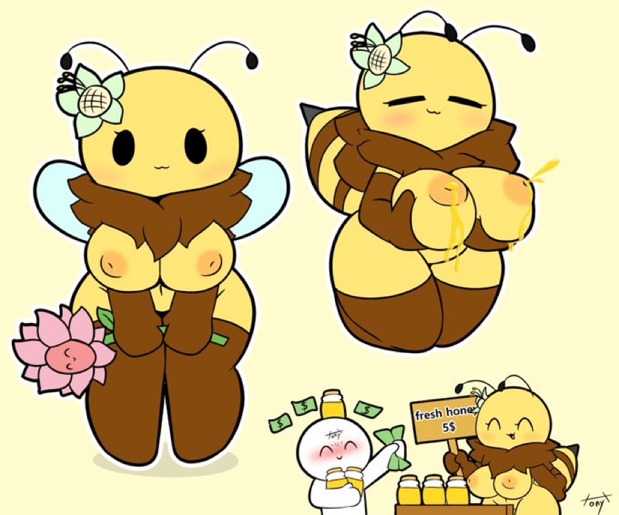 :3 adorable bee bee_girl breast_grab breast_milk_squirt breast_squeeze breasts brown_body capitalism cute flower honey honey_(food) honey_lactation insect insect_wings naked naked_female nude nude_female selling_bodily_fluids tonytoran wings yellow_body