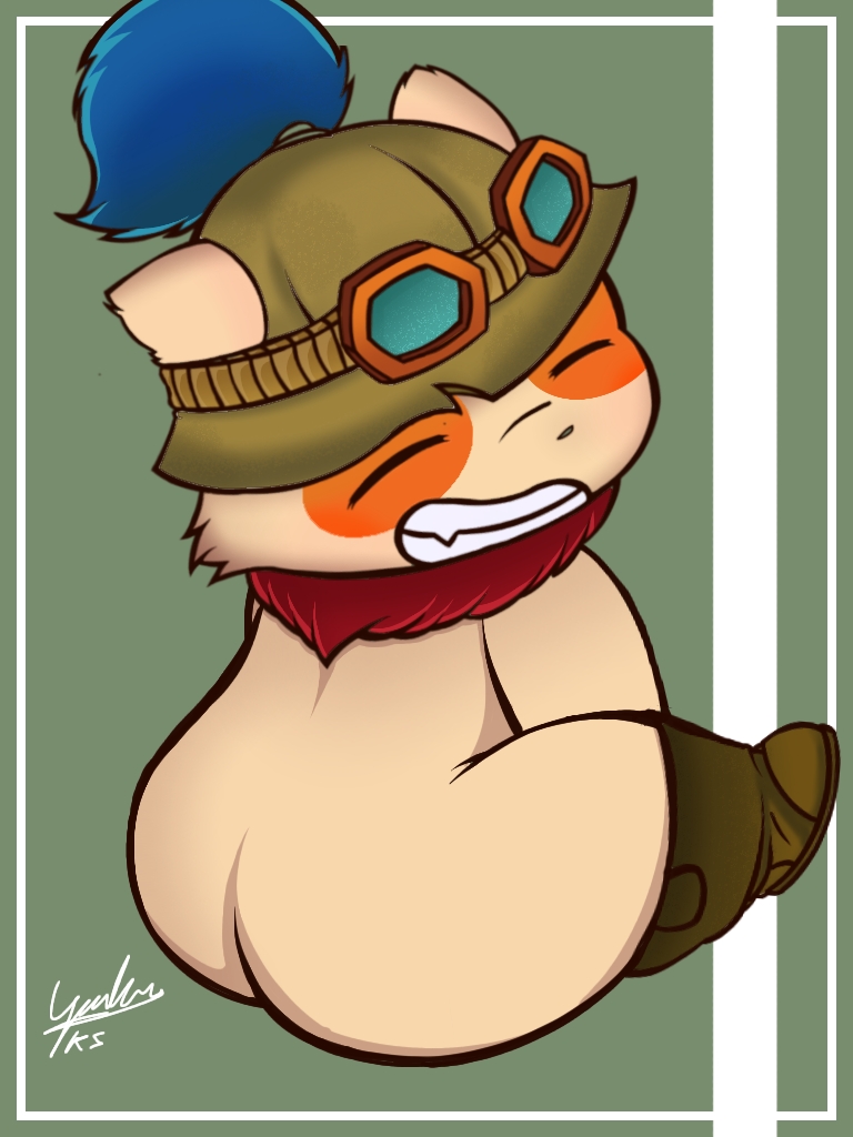 accessories_only anthro chubby_male closed_eyes clothing eyewear footwear goggles hat headgear headwear kz_4uler league_of_legends male nude riot_games shoes signature smile solo tan_body teemo yordle