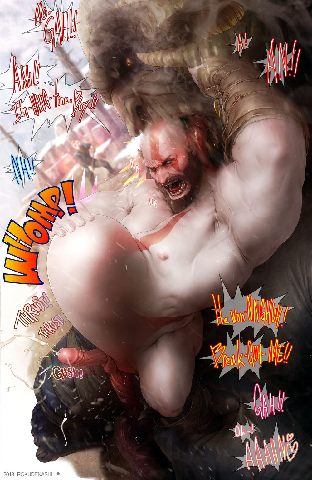 anal anal_destruction anal_orgasm anthro_on_human atreus bara beard cumming cumming_from_anal_sex cumming_while_penetrated daddy daudi_kaupmadr dilf drooling facial_hair father father_and_son forced_to_watch forest gay gay_domination god_of_war impossible_fit in_front_of_another kratos legs_apart legs_held_open looking_pleasured male/male male_only mature_male muscles muscular muscular_ass muscular_bottom muscular_legs muscular_male muscular_thighs nude older_man_and_younger_boy outdoors pain painal painful_anal partially_clothed rokudenashi snot stretched_anus tears text text_bubble troll voyeurism