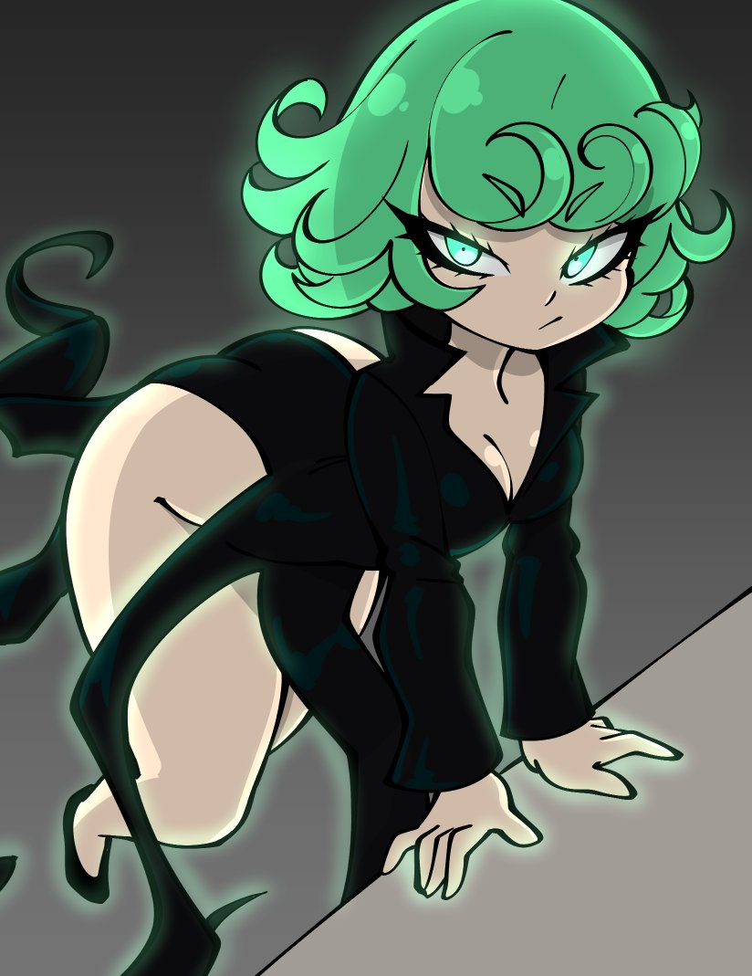 1girls ass breasts cleavage dress female female_only green_eyes green_hair high_heels jek_korpen long_sleeves one-punch_man solo tagme tagme_(character) tatsumaki thick_thighs