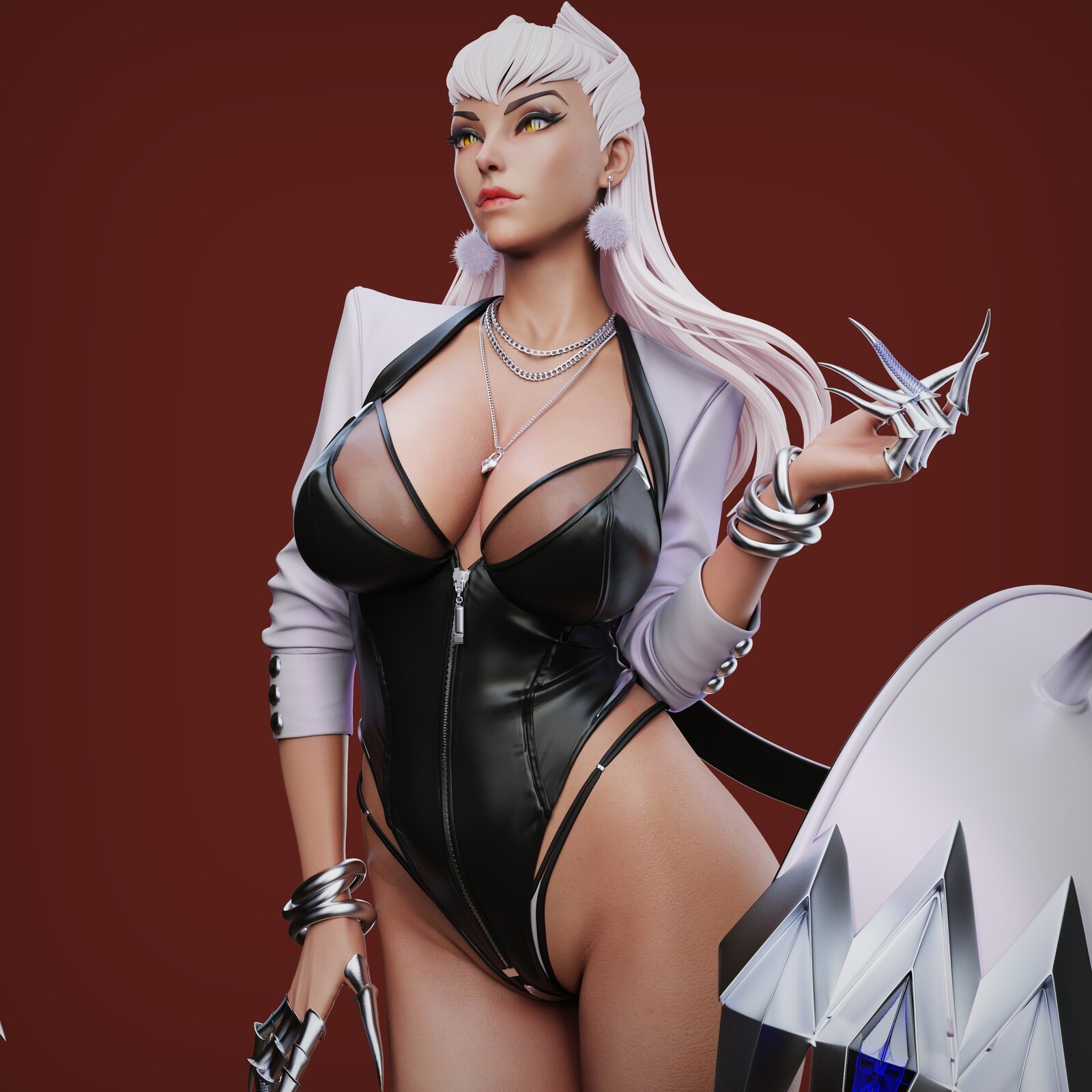1girls, 3d, demon, evelynn, female, female only, k/da all out evelynn, k/da all out series, kintei, league of legends, nail guards, nipslip, solo, succubus