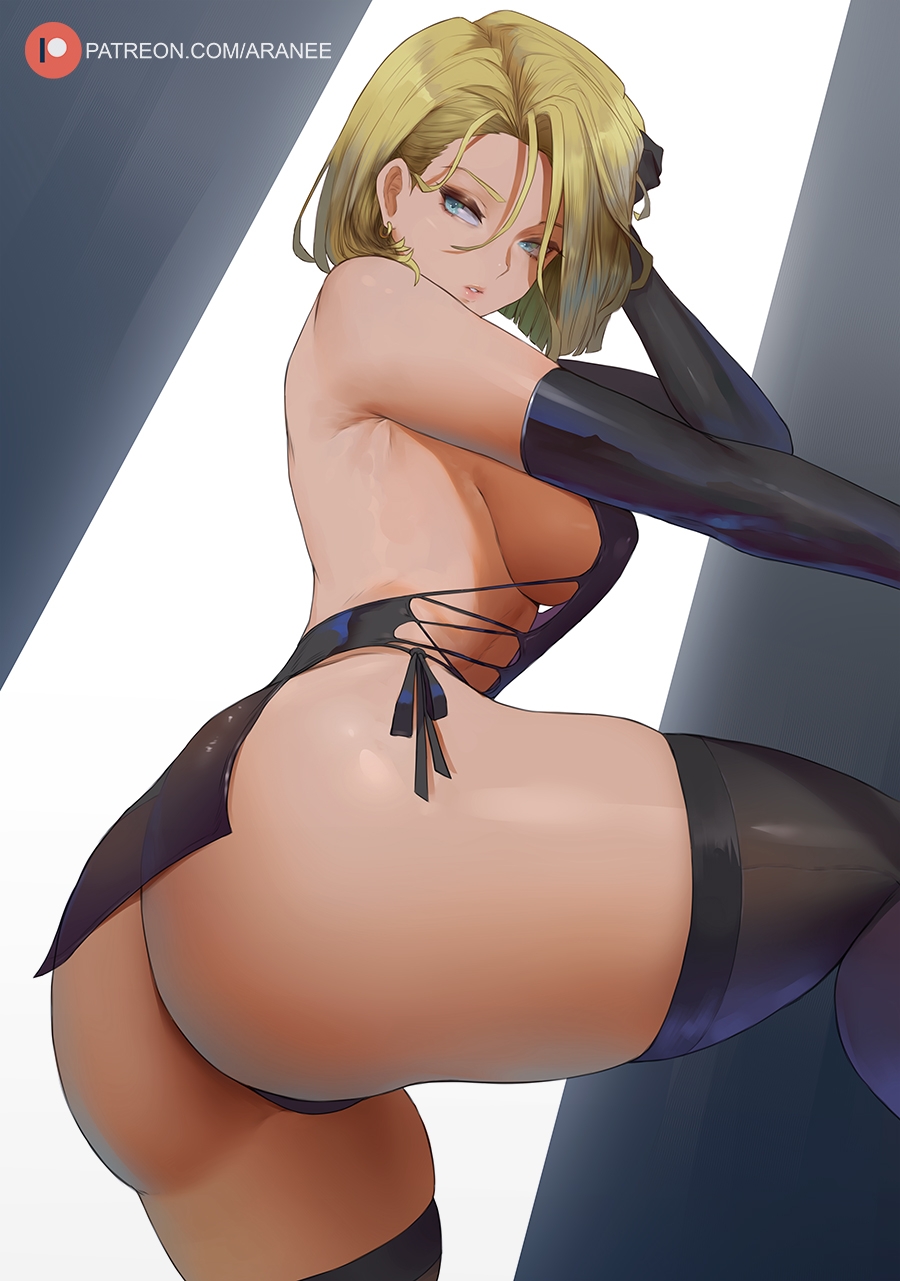 1girls, android 18, araneesama, ass, ass hanging out, big ass, big breasts, big butt, blonde hair, blue eyes, breasts, cutesexyrobutts (style), dragon ball, dragon ball z, female, higher resolution available, light skin, light-skinned female, short hair, tagme, thick thighs