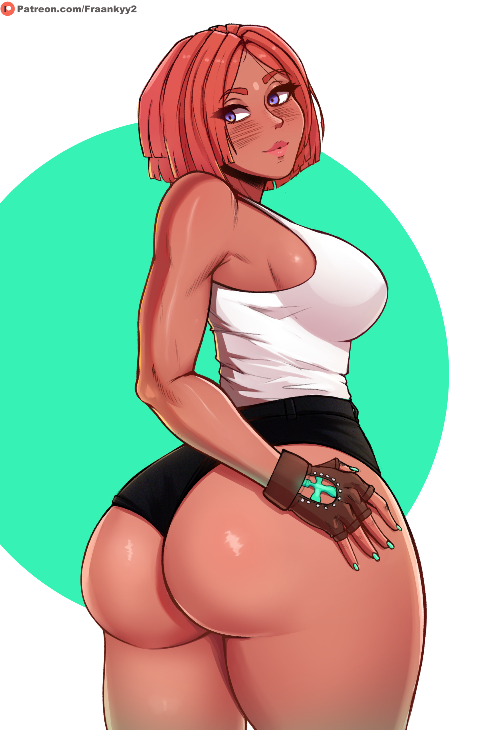 ass, barely contained ass, barely fits, big ass, big ass (female), brazilian, brazilian female, breasts, female, female only, fraankyy, giovanna (guilty gear), grabbing own ass, green nail polish, green nails, guilty gear, huge ass (female), sideboob, solo, tagme, tight pants, undersized clothes, undersized clothing