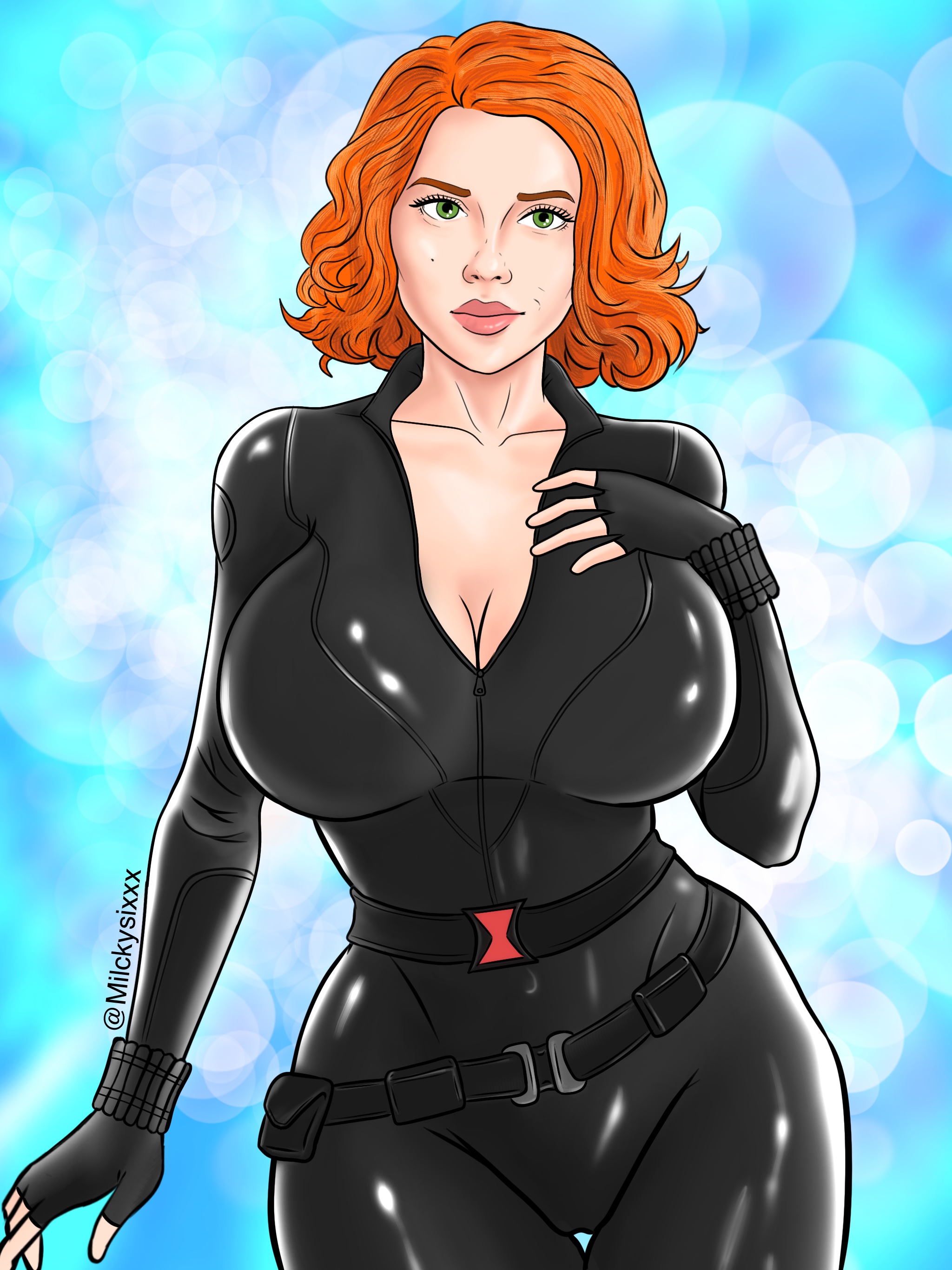 1girls, avengers, big breasts, big hips, black widow (marvel), bodysuit, breasts, busty, cleavage, clothed, clothing, curvy, eyes, female, female only, green eyes, hair, hips, hourglass figure, huge breasts, large breasts, light skin, light-skinned female, looking at viewer, marvel, marvel cinematic universe, marvel comics, milckysixxx, natasha romanoff, red hair, redhead, scarlett johansson, solo, superheroine, thick thighs, thigh gap, voluptuous