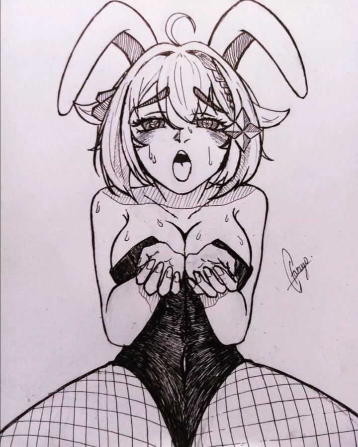 1girls 2023 5_fingers breasts bunny_ears bunnysuit c.fanugo former_idol_corp_member hair_ornament idol_corp idol_es indie_virtual_youtuber latam_virtual_youtuber looking_at_viewer meica monochrome no_color open_mouth short_hair thighs tongue tongue_out virtual_youtuber vtuber