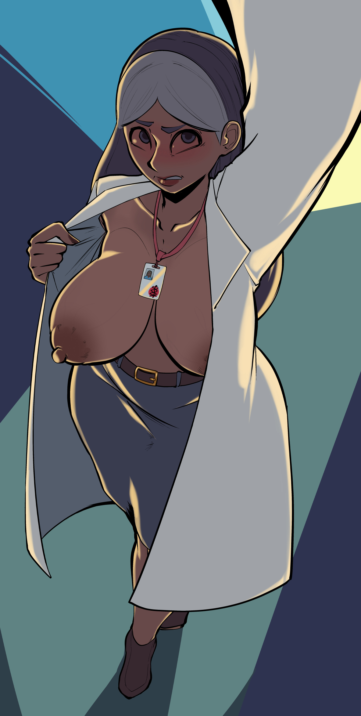 1girls, alternate version available, areolae, belt, big breasts, black eyes, black hair, bottomwear, box chan, breasts, breasts out, cartoon network, exposed breasts, female, female only, footwear, huge breasts, indian, indian female, labcoat, large breasts, lips, long hair, mature, mature female, milf, mother, neckwear, nipples, priyanka maheswaran, selfie, solo, solo female, steven universe, topless