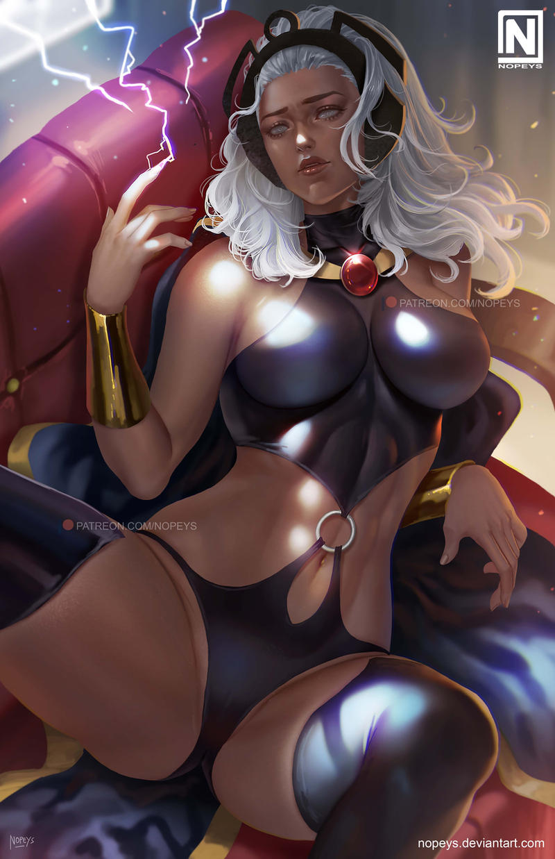 1girls armlet crown dark-skinned_female dark_skin electricity electricity_manipulation female female_only fully_clothed headwear lightning lightning_bolt marvel marvel_comics mutant nopeys ororo_munroe solo sparks storm_(x-men) tagme thighs thunderbolt x-men