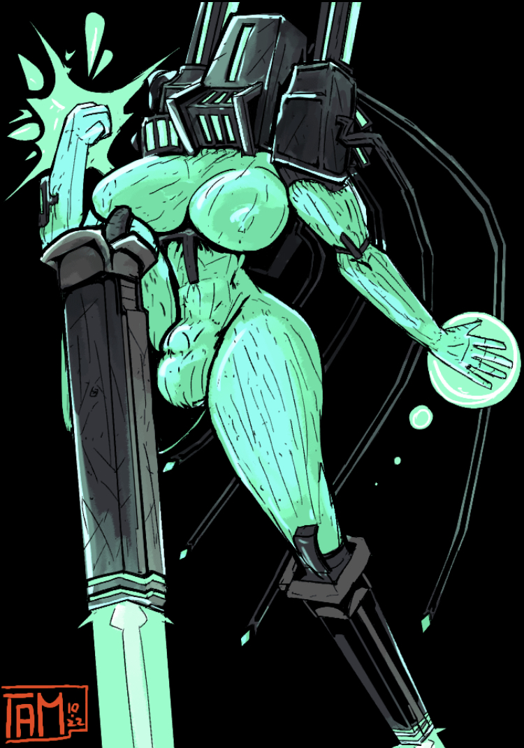 1futa, anthro, balls, big breasts, blue skin, breasts, demon, demon girl, female, flaccid, futa only, futanari, humanoid, humanoid penis, intersex, mindflayer (ultrakill), penis, robot girl, solo, ultrakill
