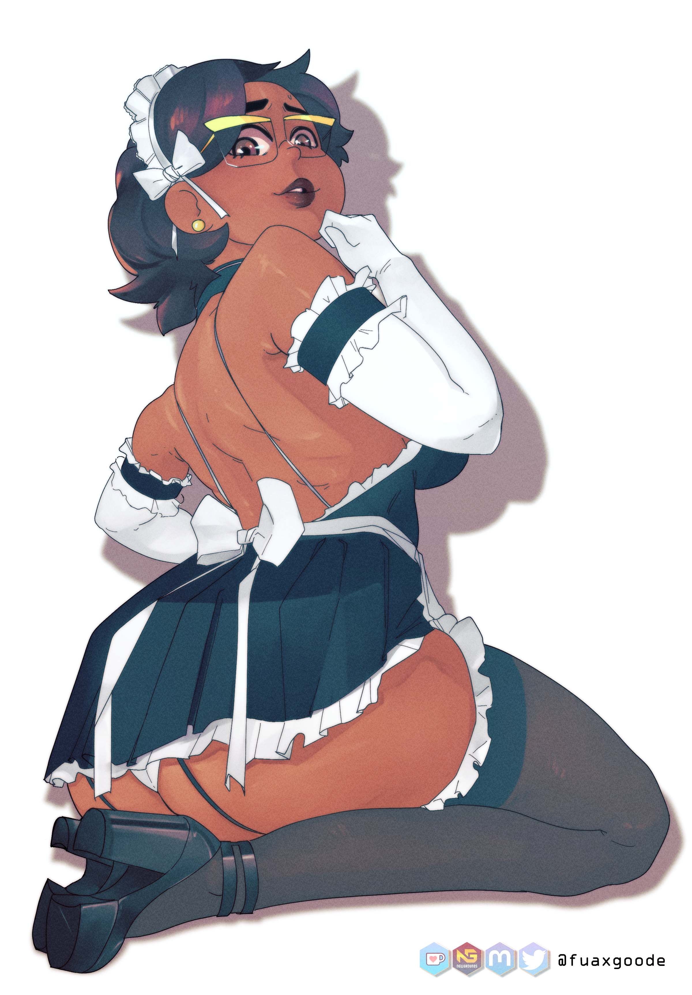 1girls, ass, big ass, big butt, camila noceda, dark skin, dark-skinned female, disney, disney channel, female, fuax goode, glasses, high heels, latina, latina milf, maid, maid headdress, maid outfit, maid uniform, mature female, milf, mother, straight hair, the owl house, thick thighs, white background