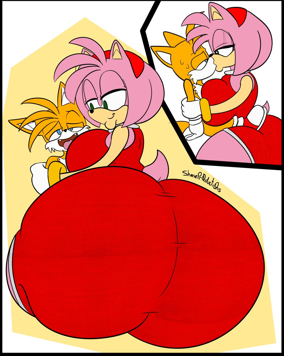 1boy 1girls amy_rose anthro ass blue_eyes breasts canine canine_humanoid cling dress female female_focus fox furry green_eyes hairband hedgehog hedgehog_humanoid hips hyper hyper_ass kissing large_ass large_breasts lips male male_focus mobian_(species) pink_fur pink_hair pressed_against sega shanepr0d sonic_(series) sonic_the_hedgehog_(series) straight tails thick_thighs thighs white_fur wide_hips yellow_fur