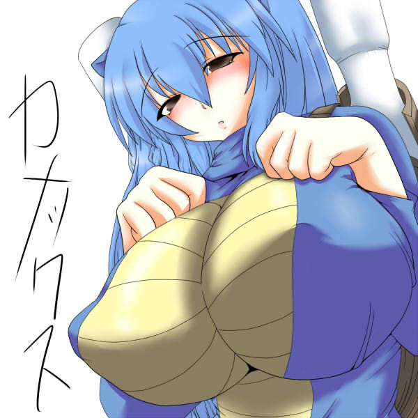 2d bedroom_eyes black_eyes blastoise blue_hair blush breasts female female_focus female_only hands_on_breasts hands_on_own_chest large_breasts looking_at_viewer milf nintendo nipple_bulge nipples oppai pokémon_(species) pokemon pokemorph text white_background