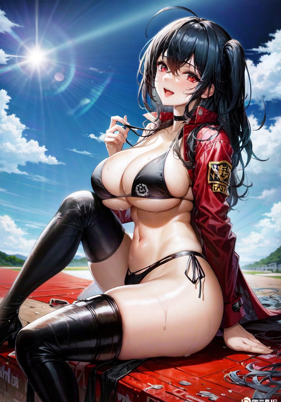 1girls, ai generated, azur lane, bikini, breasts, curvaceous, curvy body, curvy female, curvy figure, female, female focus, female only, high heels, high resolution, highres, latex, legwear, looking at viewer, milf, open mouth, seductive look, stable diffusion, taihou (azur lane), underwear