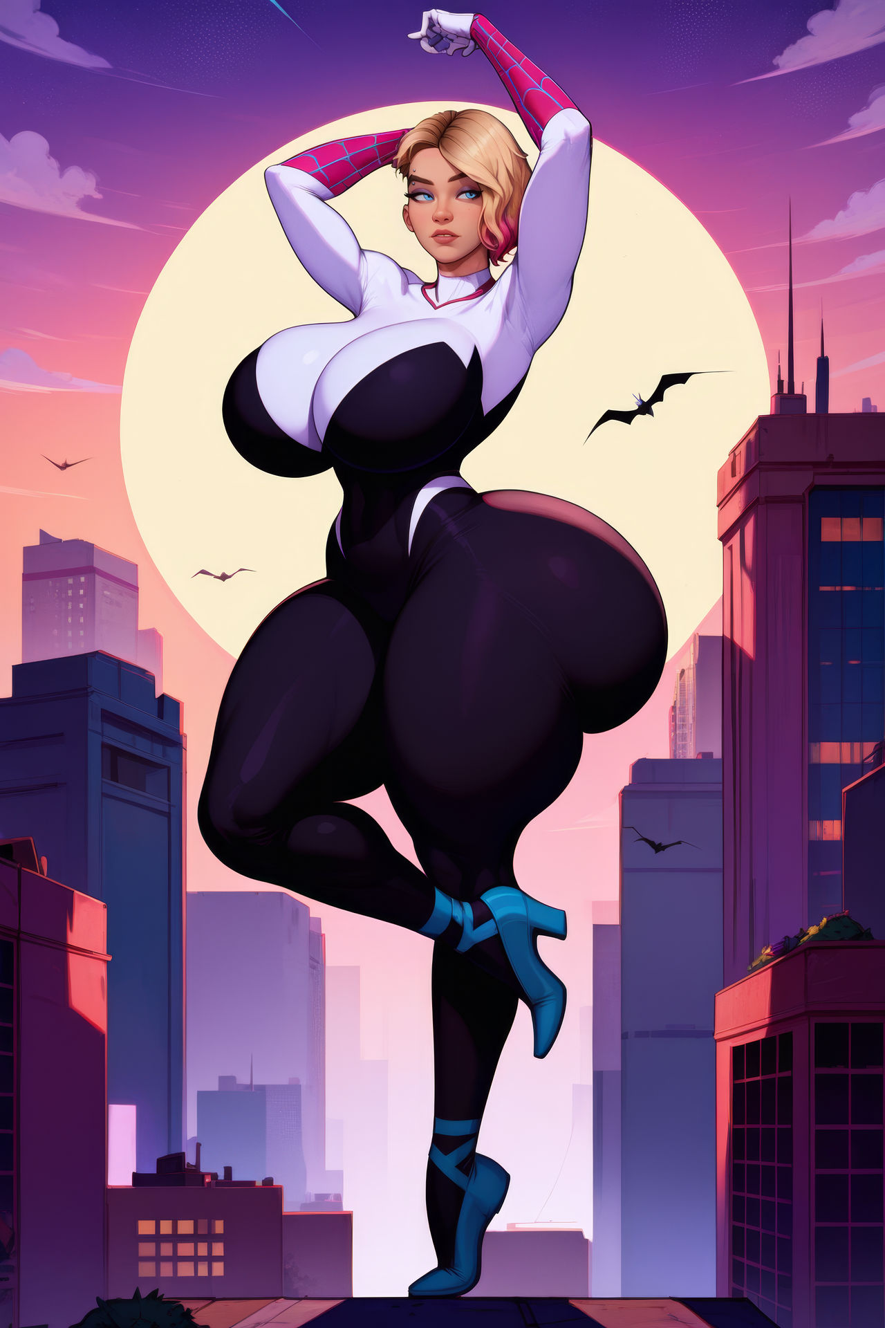 1girls ai_generated ass big_ass big_breasts breasts dumptruck_ass fat_ass_teen female female_only gwen_stacy hotcartoonai hyper_ass hyper_hourglass marvel marvel_comics massive_ass pawg small_head solo solo_female spider-gwen spider-gwen_(spider-verse) superheroine tagme