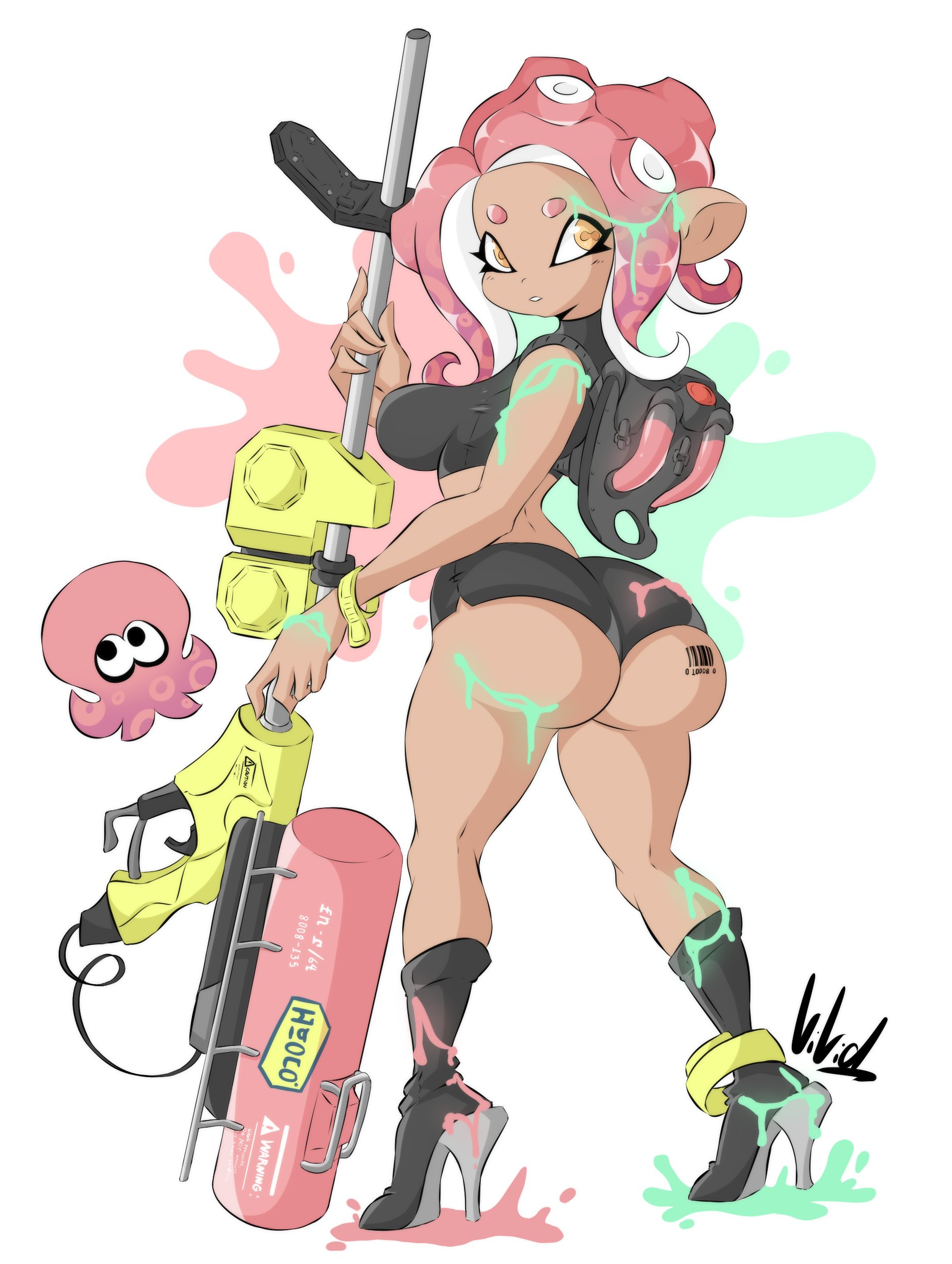 1girls, agent 8 (octo expansion), agent 8 (splatoon), ass, boobs, breasts, dark skin, dark-skinned female, dullvivid, female, female focus, female only, huge breasts, nintendo, nipples, octoling, octoling girl, red hair, splatoon, splatoon (series), splatoon 2, splatoon 2: octo expansion, tits