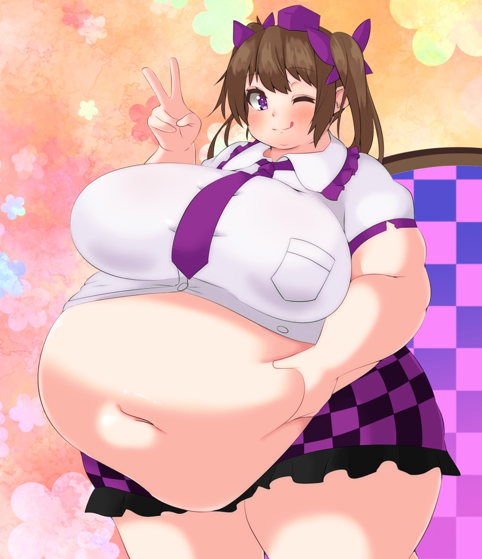 bbw belly_grab belly_overhang big_belly big_female blush chubby chubby_female double_chin embarrassed fat fat_arms fat_ass fat_female fat_fetish fat_girl fat_woman fatty hatate_himekaidou huge_belly large_female massive_belly morbidly_obese morbidly_obese_female nerizou obese obese_female overweight overweight_female peace_sign pig plump pork_chop thick_thighs touhou tubby weight_gain