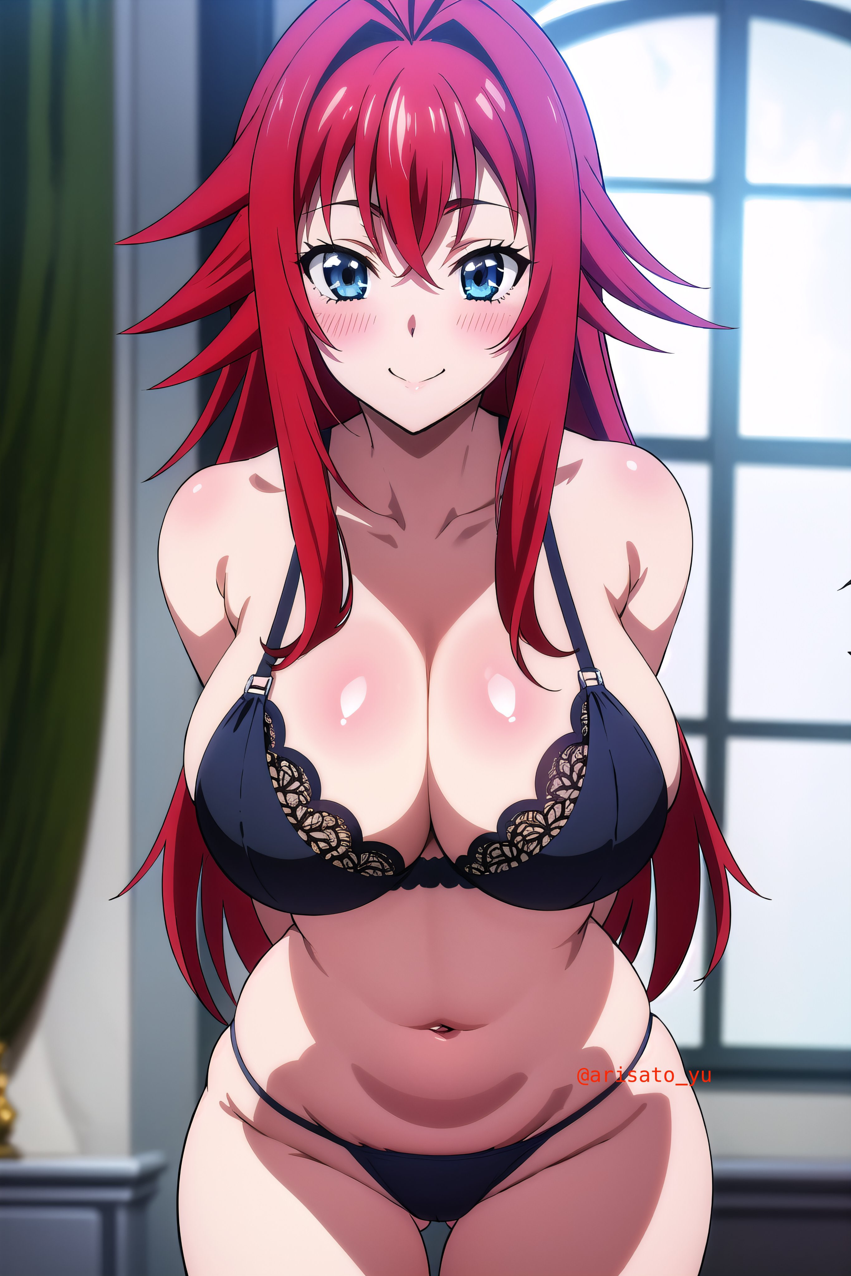 ai generated, arisato yu, big breasts, breasts, female, female only, high school dxd, lingerie, rias gremory, thick thighs