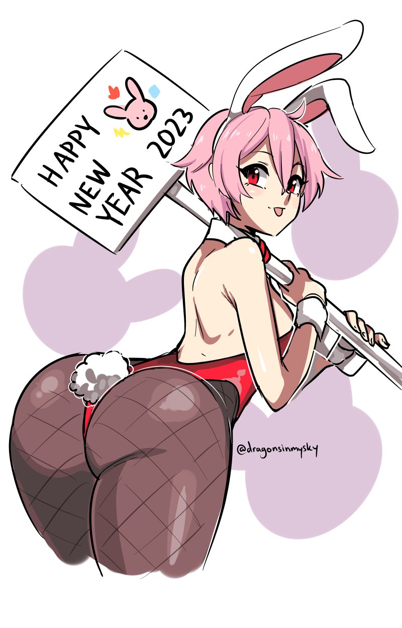 2023 :p ass_focus back behind_view big_ass breasts bunny_ears bunny_girl bunny_tail bunnysuit capcom cleavage darkstalkers dat_ass dragonsinmysky from_behind lilith_aensland medium_breasts new_year new_year_2023 pantyhose pink_hair red_eyes short_hair sign simple_background solo solo_female succubus tongue tongue_out vampire_savior year_of_the_rabbit