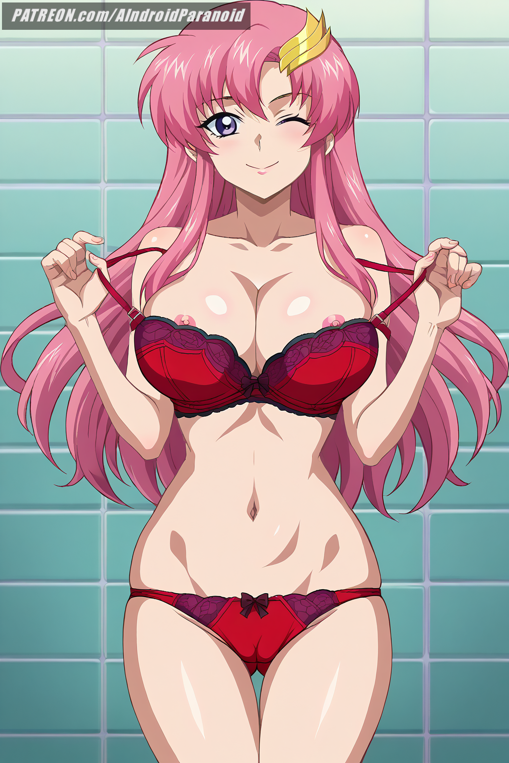 ai_generated aindroidparanoid bath bathroom big_breasts cameltoe gundam gundam_seed hairclip huge_breasts lacus_clyne large_breasts lingerie long_hair nipples pink_hair pulled_by_self purple_eyes pussy shower showering stable_diffusion undressing wavy_hair