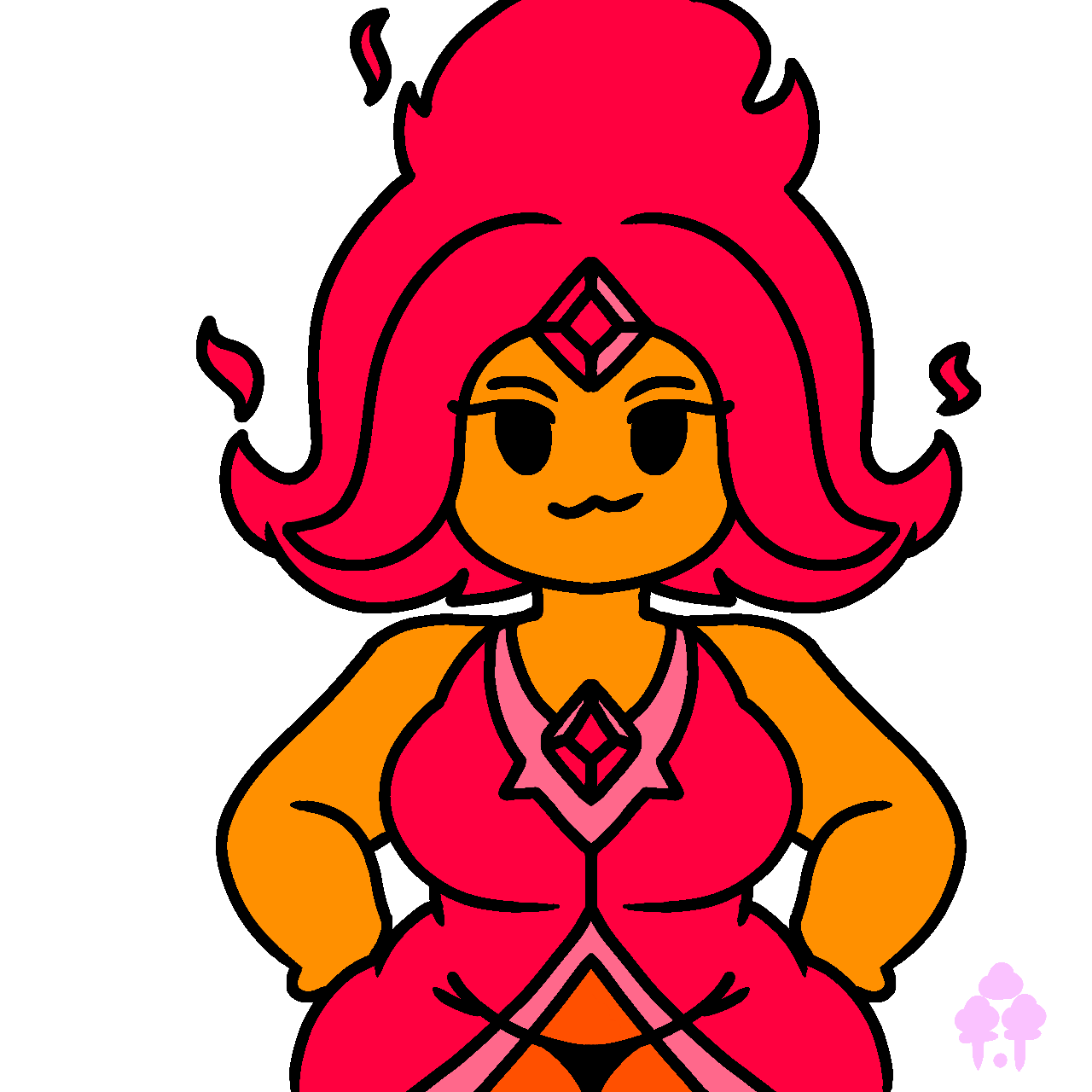 adventure_time artist_upload big_breasts big_butt cartoon_network chubby chubby_belly chubby_female dress fire flame_princess flaming_hair princess questionable red_eyes sassy smug watermark wide_hips