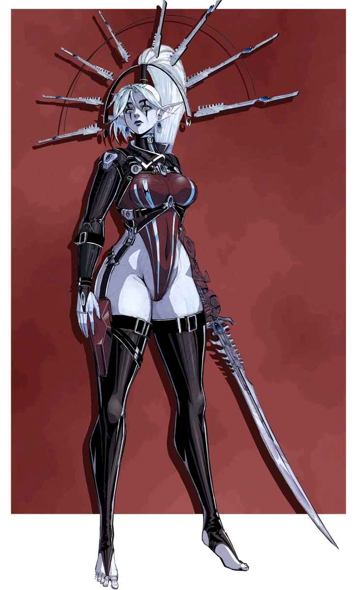 1girls aeldari alien alien_girl alien_humanoid barefoot clothed clothed_female eldar elf_ears feet female female_only foot_fetish full_body humanoid_pointy_ears lewdanon long_hair pale-skinned_female pale_skin partially_visible_vulva pointy_ears solo_female stockings thick_thighs thighhighs thighs toes warhammer_(franchise) warhammer_40k white_hair wide_hips yvraine