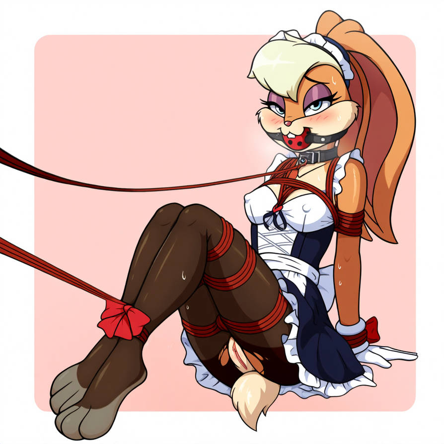 2024 2d 2d_(artwork) ball_gag blackjackmacbastard blue_eye blush bondage bound bound_arms bound_legs breasts bunny_ears bunny_girl bunny_tail collar female female_focus female_only furry gag gagged gloves humanoid leash leash_and_collar lola_bunny looking_at_viewer looney_tunes maid maid_headdress maid_outfit maid_uniform pussy red_gag submissive submissive_female vagina white_gloves