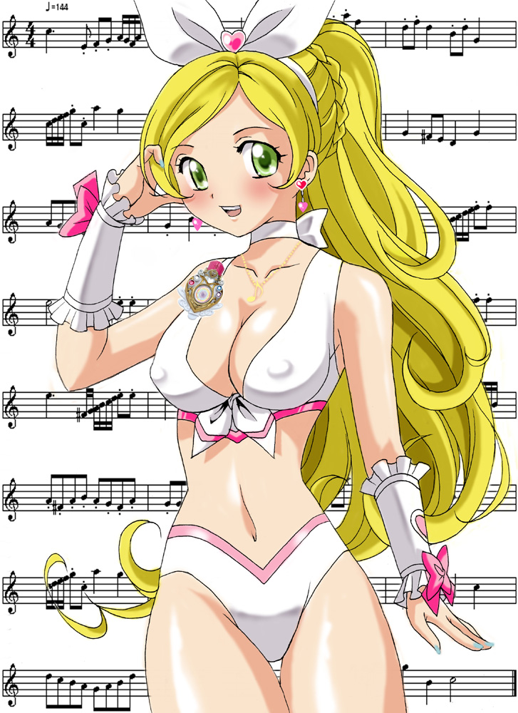 blush breasts cleavage clothing erect_nipples erect_nipples_under_clothes medium_breasts precure pretty_cure ranpu smile suite_precure suite_pretty_cure