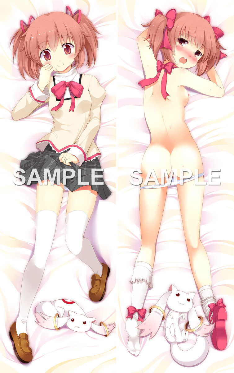 back blush bobby_socks bow dakimakura female footwear hair_ribbon hairbow highres human kneepits komone_ushio kyuubee loafers looking_back madoka_kaname mahou_shoujo_madoka_magica mary_janes nipples nude open_mouth panties panty_pull pantyshot pink_hair plaid plaid_skirt red_eyes ribbon ribbon_choker saliva sample school_uniform shoes short_twintails single_shoe skirt smile sock_pull socks sweat tartan tear thighhighs tied_hair twintails underwear white_legwear