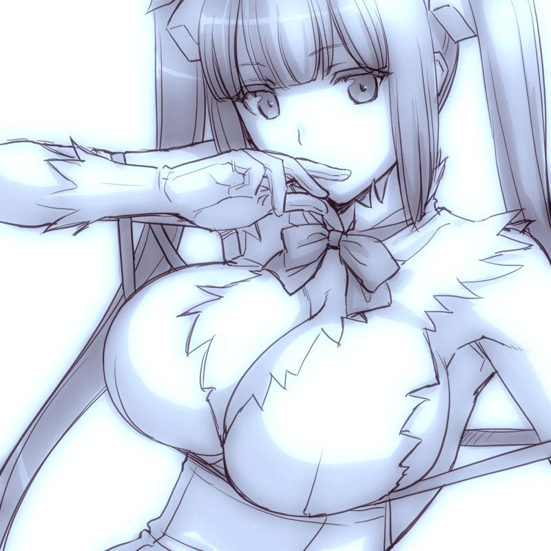 1girls big_boobs big_breasts boobs breasts dungeon_ni_deai_wo_motomeru_no_wa_machigatteiru_darou_ka female hestia_(danmachi) magaki_ryouta monochrome only_female pointy_chin sketch tits twintails white_background