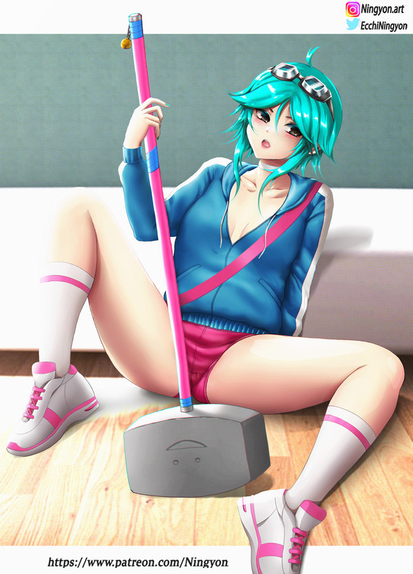 hammer ningyon on_floor pink_shorts ramona_flowers scott_pilgrim sitting sitting_on_floor sneakers spread_legs