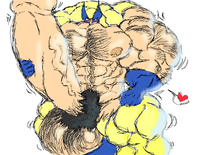 1boy blush hairy_male hyper hyper_penis male male_only marvel marvel_comics muk100 muscular penis solo wolverine_(x-men) x-men yaoi