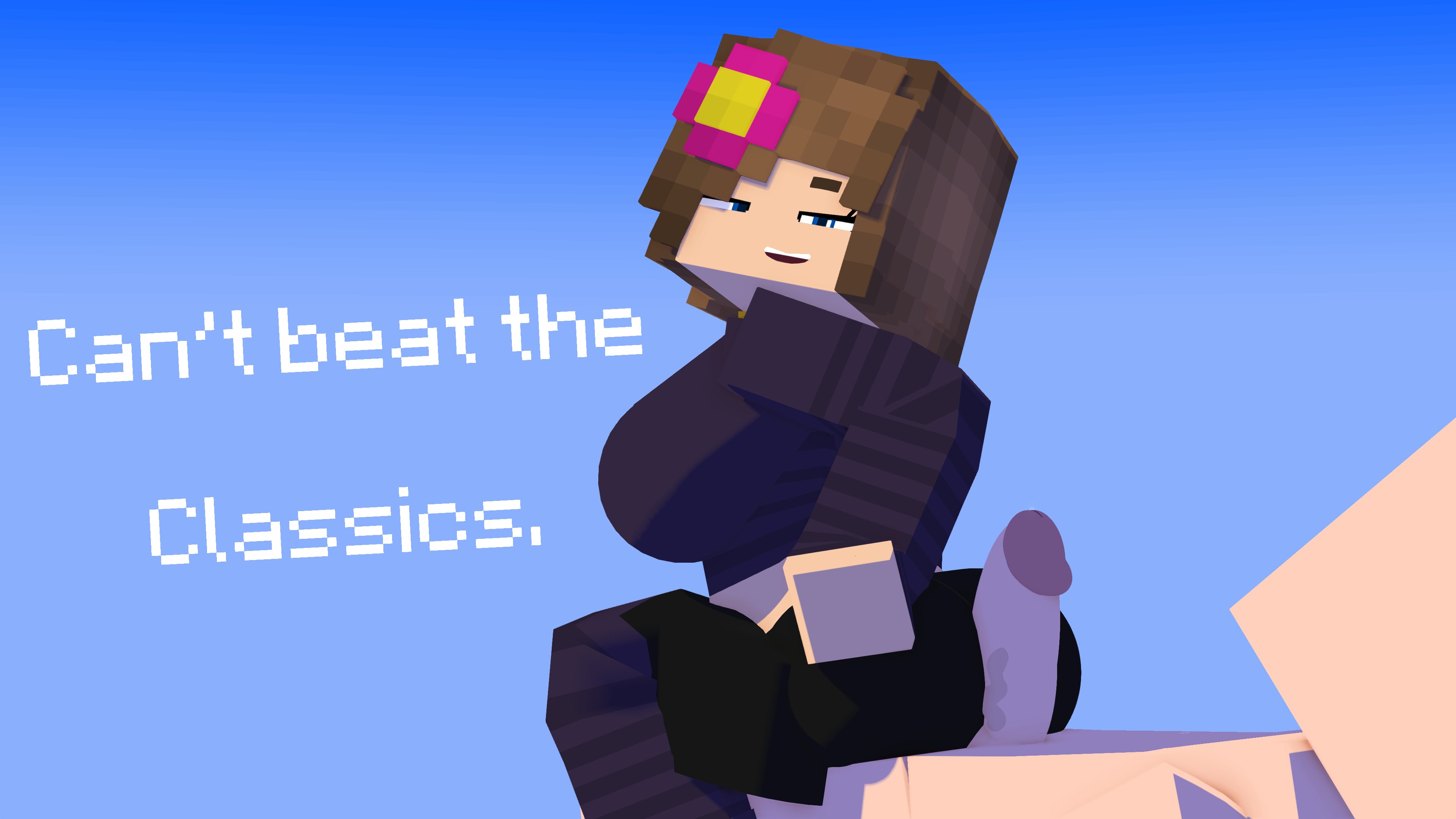1boy, 1girls, 3d, ass, assjob, blue eyes, brown hair, buttjob, female, flower in hair, horny female, human female, humanoid, jenny belle (slipperyt), male, mine-imator, minecraft, outside, straight, tagme, tyiscrazy