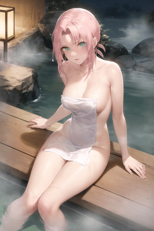 1girls, ai generated, blush, breasts, completely nude, curvaceous, curvy, curvy body, curvy female, curvy figure, female, female only, green eyes, hot dogging, long hair, looking at viewer, nai diffusion, naked, naruto, naruto (series), naruto shippuden, nude, onsen, partially submerged, pink hair, sakura haruno, solo, solo focus, stable diffusion, steam, water