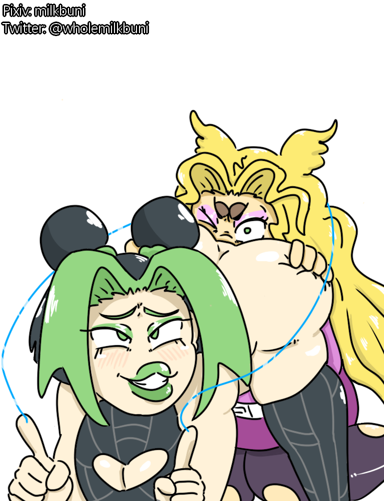 2girls, ass, ass on face, big lips, blonde female, blonde hair, face in ass, female, female only, female/female, forced yuri, green hair, green lipstick, jojo's bizarre adventure, jolyne kujo, lipstick, milkbuni, miuccia miuller, multiple females, multiple girls, rimjob, rimming, rimming female, short hair, smothering, stone ocean