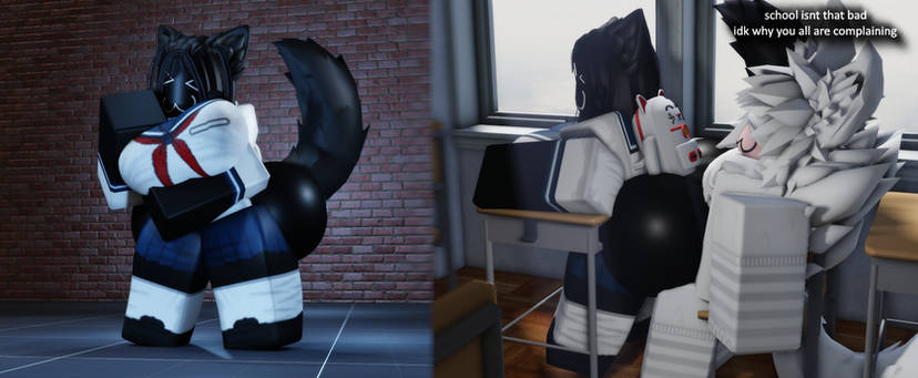 1boy 1boy1girl 1female 1girls 1male 3d ass big_ass big_breasts catgirl female femboy furry male massive_ass mermio mermio_(oc) roblox robloxian school_girl tagme