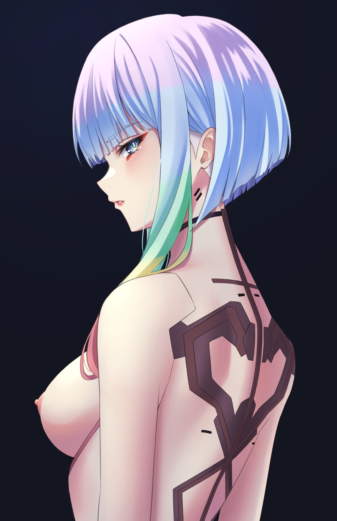 1girls, breasts, cd projekt red, cybernetics, cyberpunk 2077, cyberpunk: edgerunners, female, female only, looking back, lucyna kushinada, netflix, nude, studio trigger