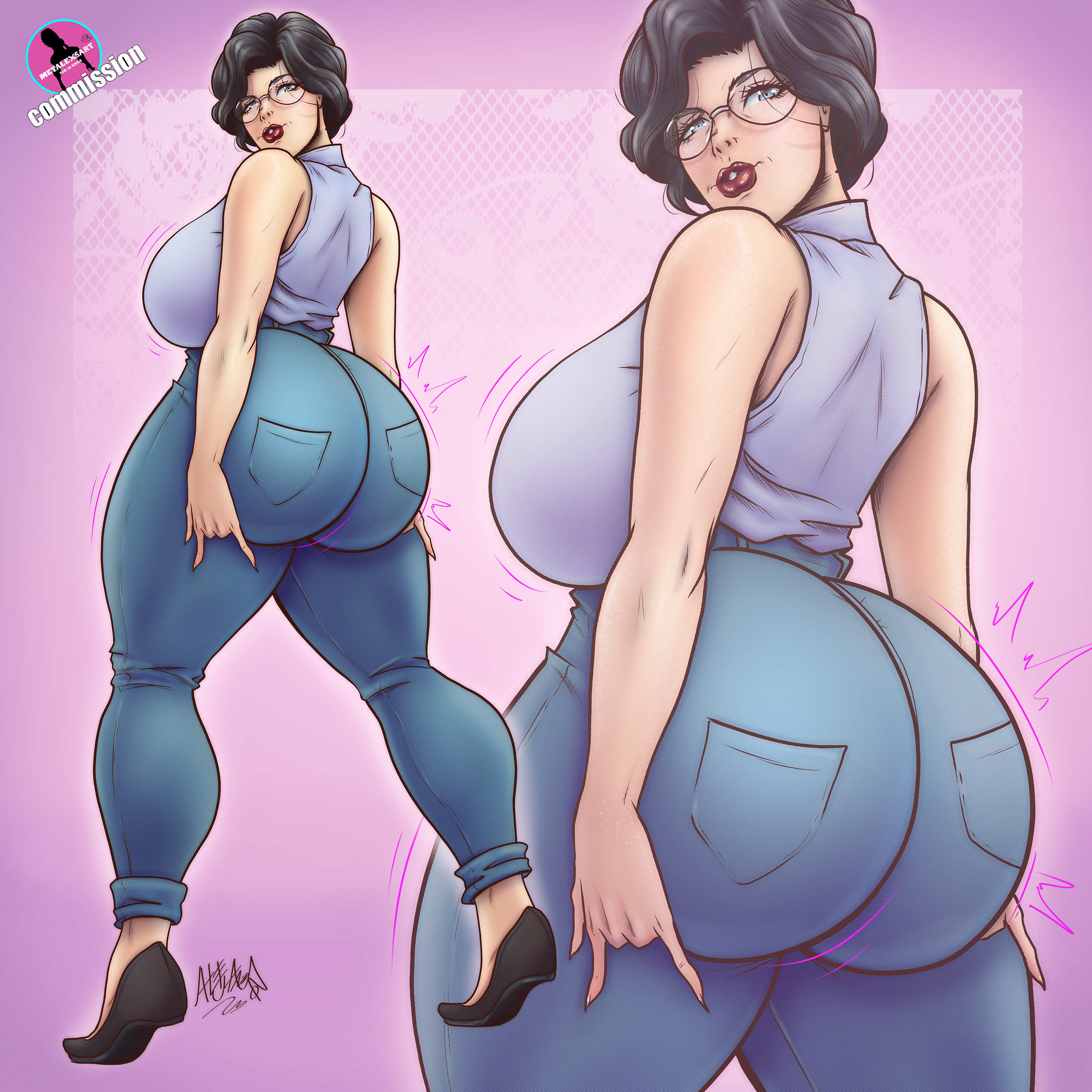ass, big ass, cougar, fat ass, female, glasses, grey hair, huge ass, jeans, mature female, metalexsart, milf, round ass, short hair, showing off ass, thick, thick ass, thick thighs, tight jeans, white skin