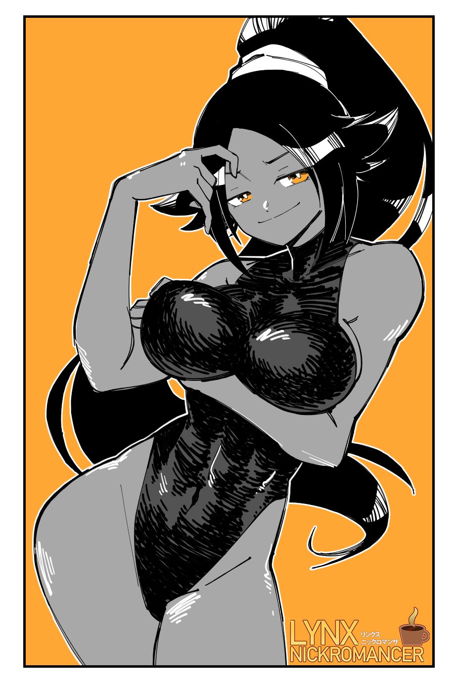 alternate costume, bleach, breasts, female, female only, nickromancer21, shihouin yoruichi, solo, tagme, yellow eyes