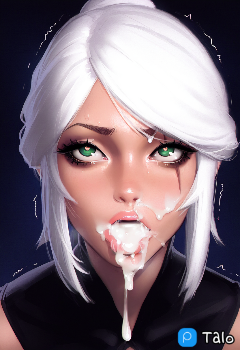 ahe_gao ai_generated ciri cum cum_in_mouth cum_on_face female green_eyes light-skinned_female talo the_witcher_(series) the_witcher_3:_wild_hunt white_hair