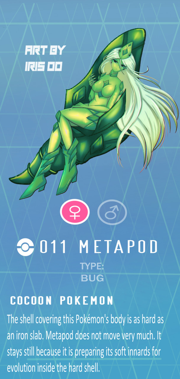 blue_background female female_focus female_only green_body iris_00 long_hair metapod nintendo pokémon_(species) pokemon solo