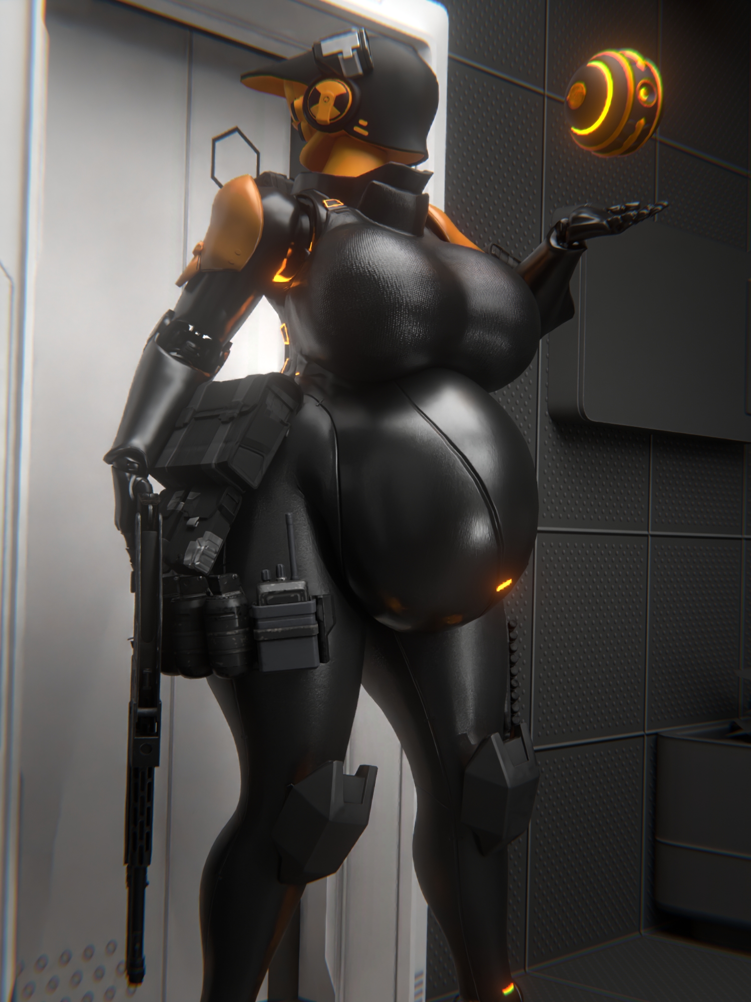 3d, big breasts, breasts, female, gigantic breasts, gun, haydee, haydee (game), kneepads, no eyes, pregnant, qzk forte, tactical gear, thick thighs, wide hips
