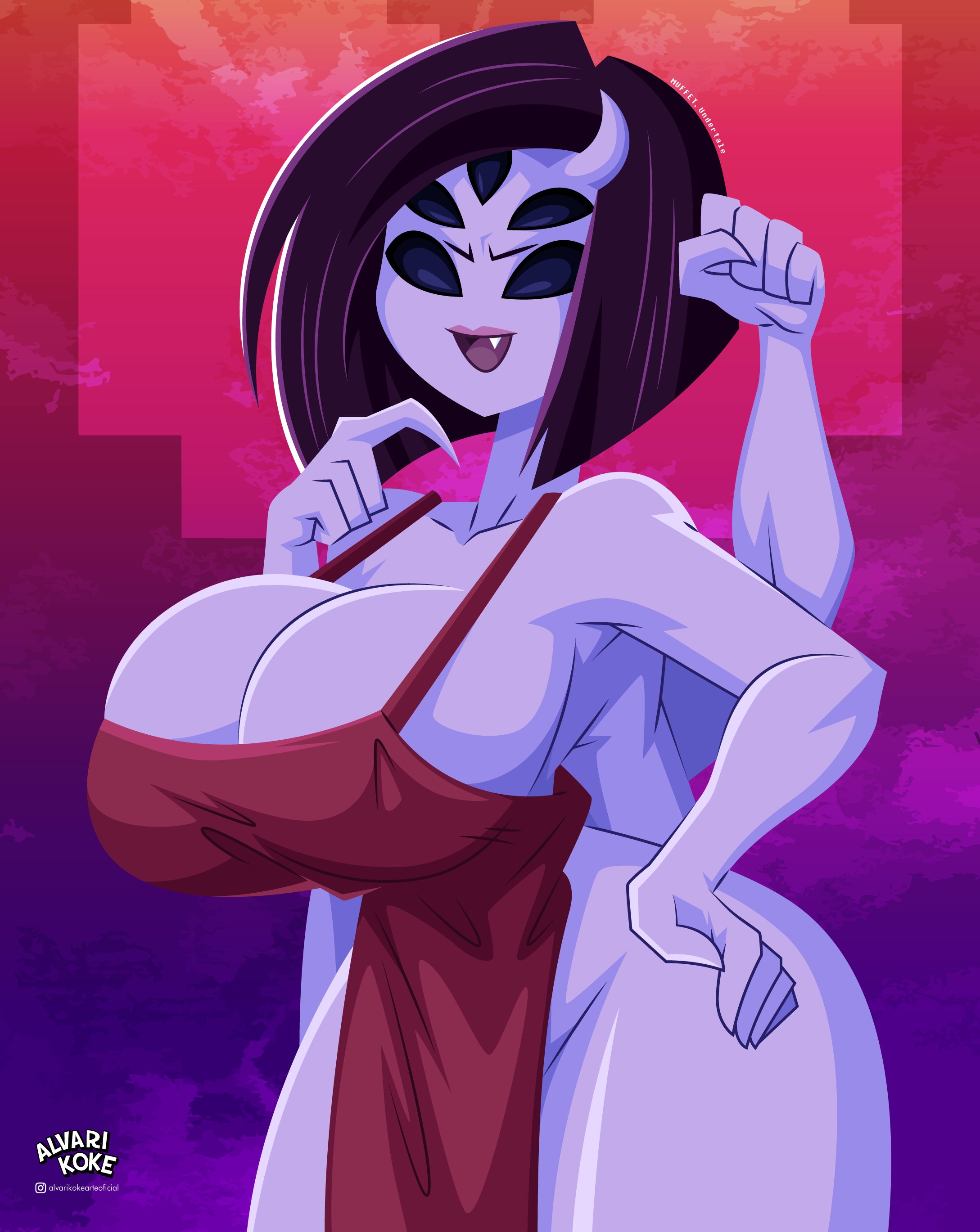 1girls, alvarikokearte, big breasts, bottom heavy, breasts, female, female focus, female only, hourglass figure, huge breasts, large breasts, looking at viewer, milf, milffet, muffet, naked apron, solo, solo female, spider, spider girl, spider humanoid, thick thighs, undertale, undertale (series), video game, video game character, video games, wide hips