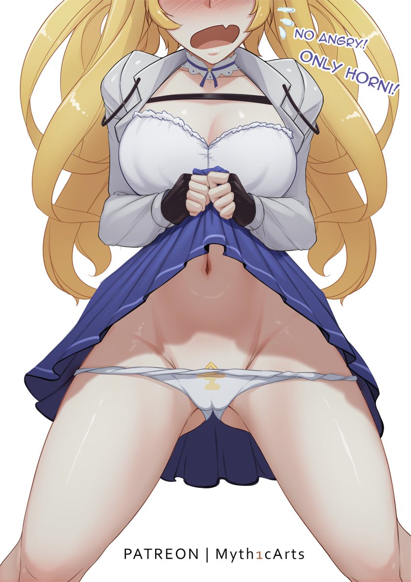 1girls blonde_hair dokibird eyes_out_of_frame female female_only indie_virtual_youtuber light-skinned_female light_skin myth1c myth1carts panties skirt skirt_lift solo virtual_youtuber white_background