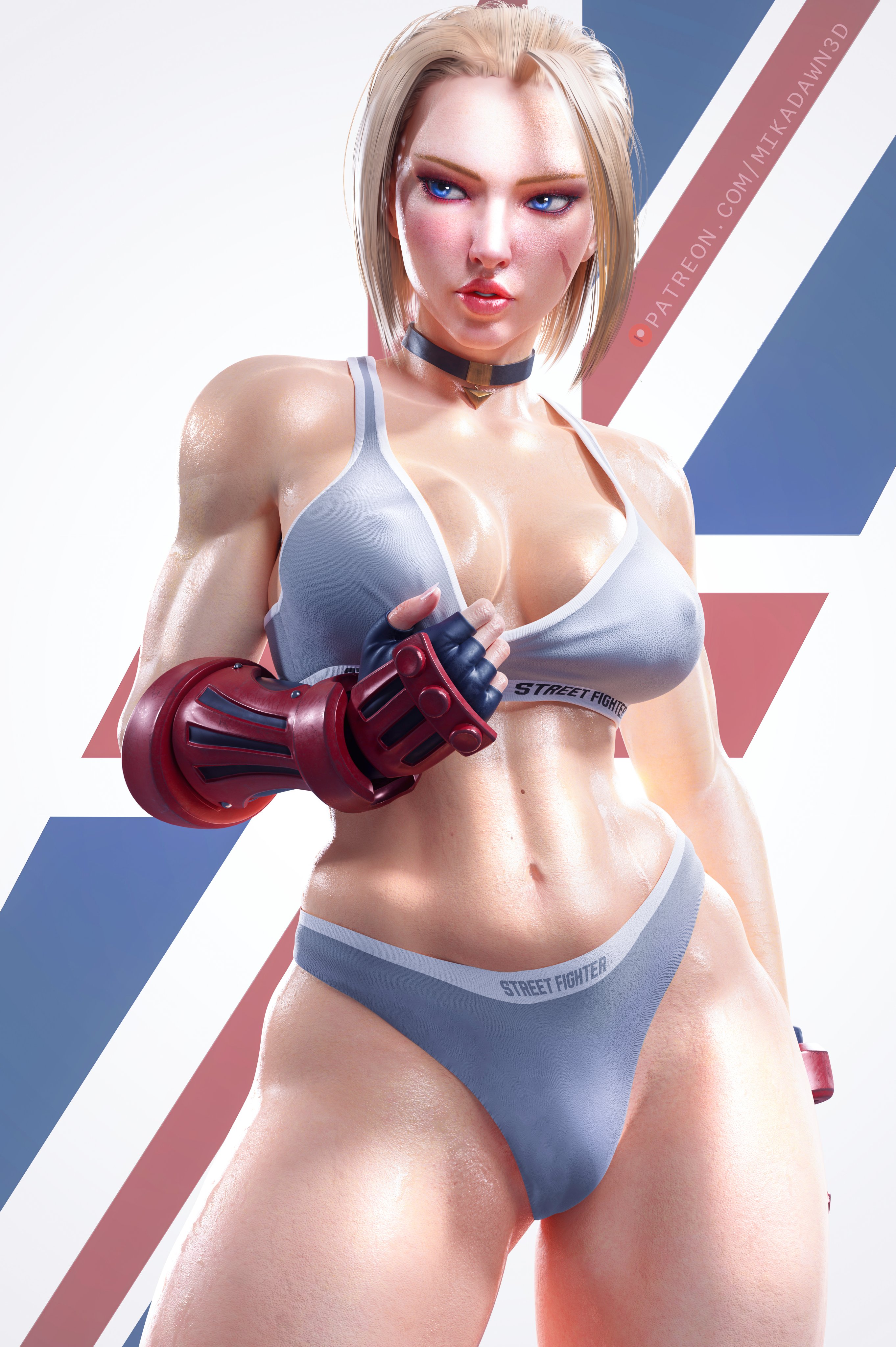 1girls, 3d, 3d (artwork), absurd res, ass, big breasts, blonde hair, breasts, british, british female, calvin klein, cameltoe, cammy white, capcom, curvaceous, erect nipples, female, female focus, female only, gloves, hard nipples, mikadawn, muscular, muscular arms, muscular female, nipples, pussy, scar, scar on face, short hair, solo, solo female, solo focus, street fighter, street fighter 6, thick thighs, thighs, union jack, wide hips